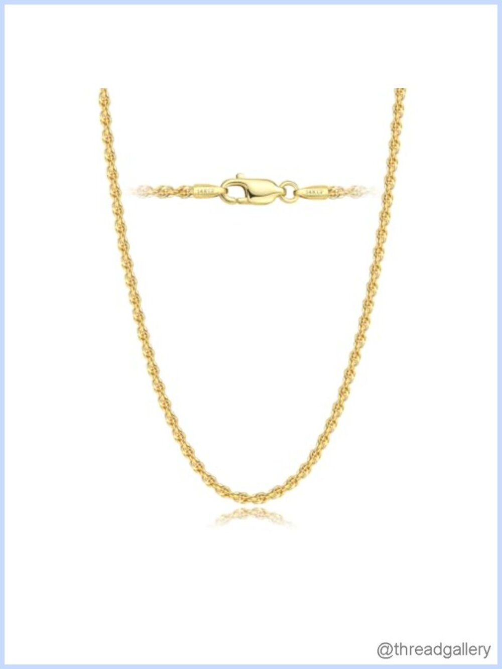 14K Gold Rope Chain Necklace 1.5mm Lobster Clasp Unisex 18"